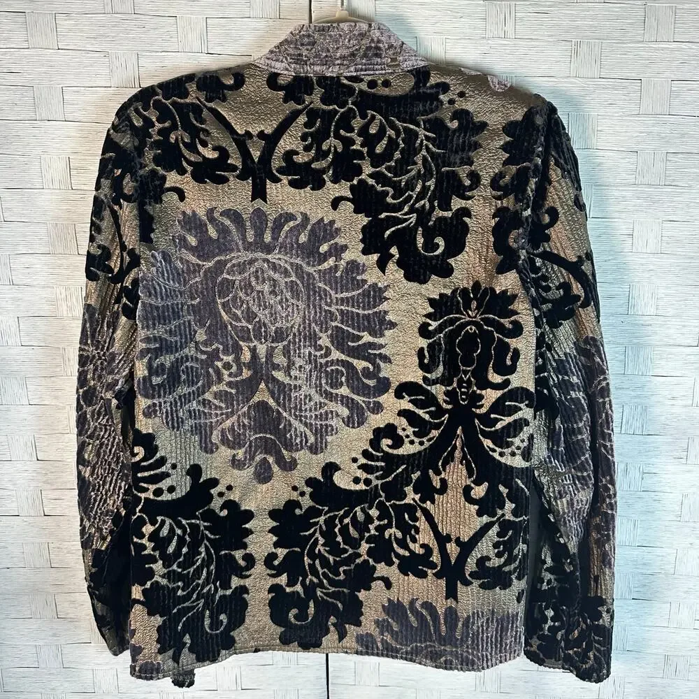 Chico's shimmery jacket velvety soft burnout pattern Open front‎ black gold